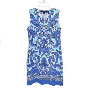 Barbara Erickson Womens S Round Neck Sleeveless Slit Hem Blue Dress